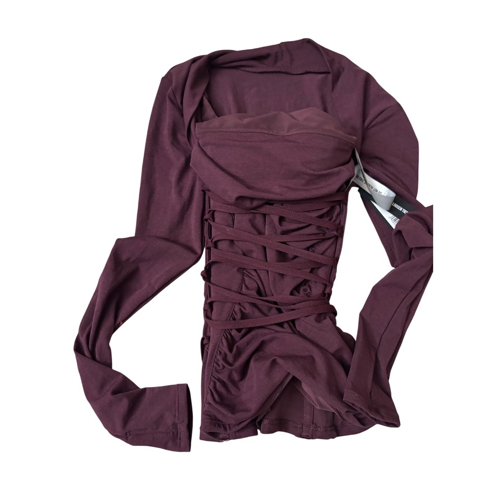 TA3 Purple Square Neck Long Sleeve Shapewear Top Size‎ XS NEW